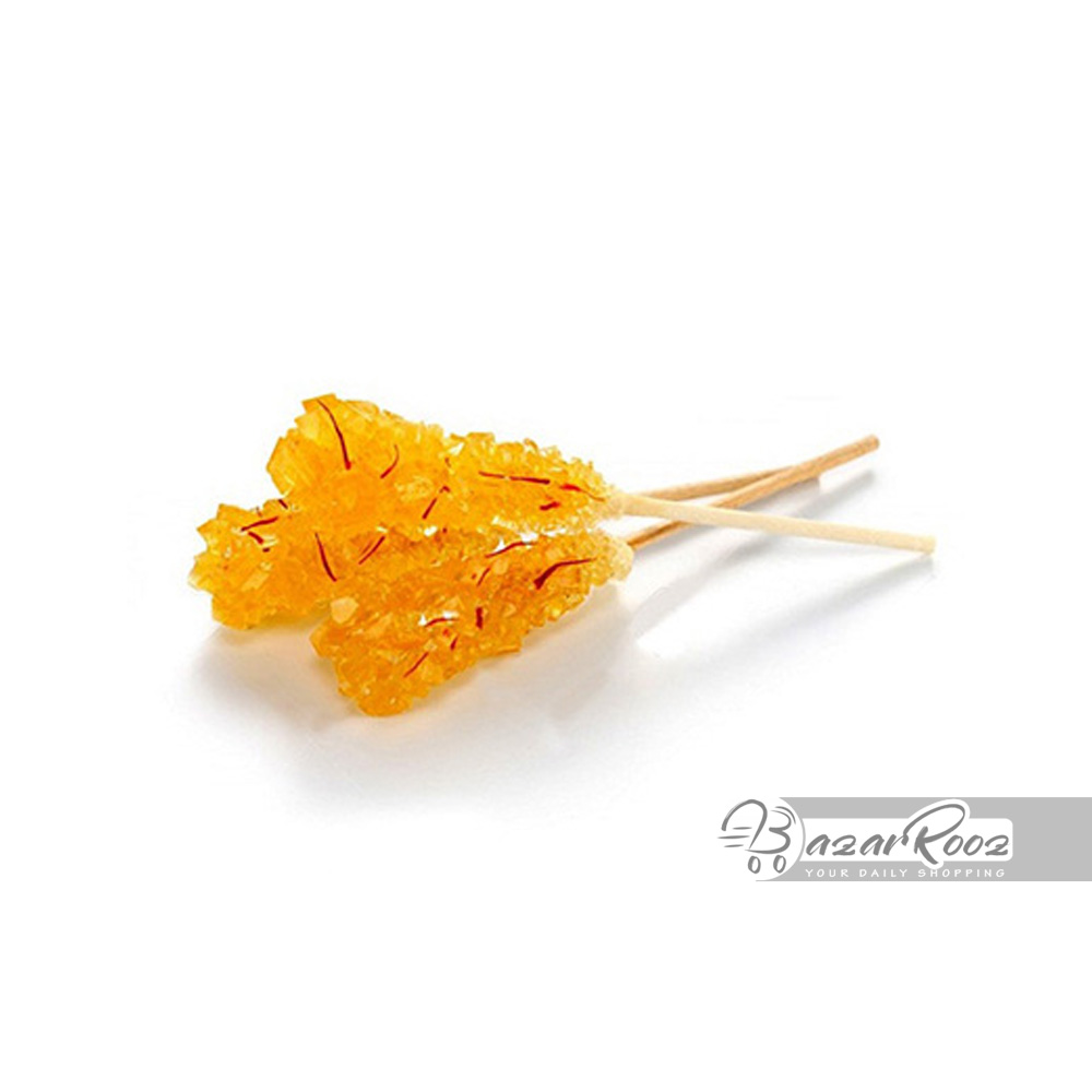 SaharKhiz Saffron Crystal Sugar with wood Stick|نبات زعفرانی 8 عددی سحرخیز